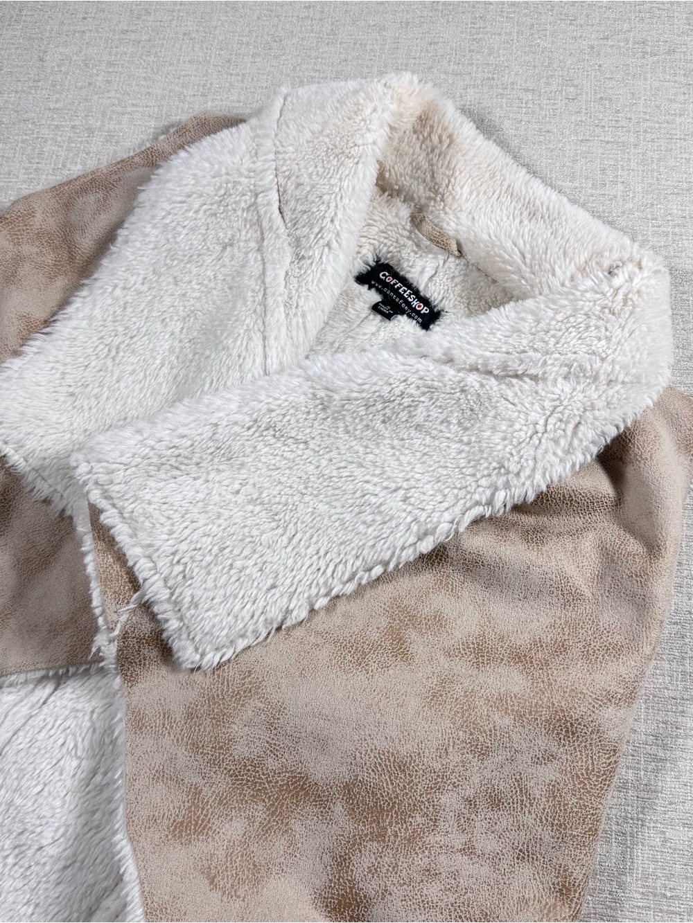 Women's Cream Sherpa Lined Faux Suede Coat sz S